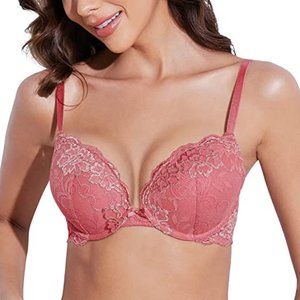 Women’s Push Up Lace Bra Comfort Padded Underwire Bra Lift Up Add One Cup